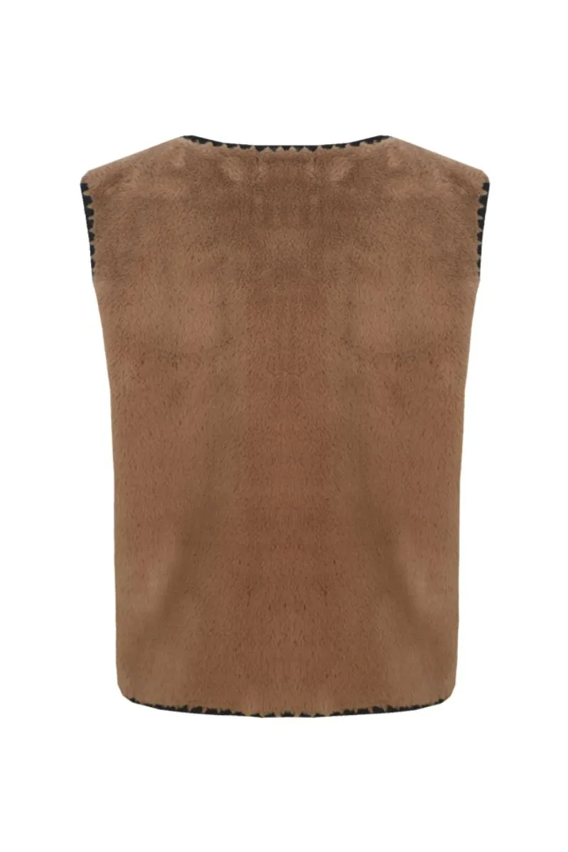CS The Label Glenn Gilet, licht camel met zwart, mouwloos